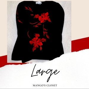 Acrylic Black and Red Floral Sweater